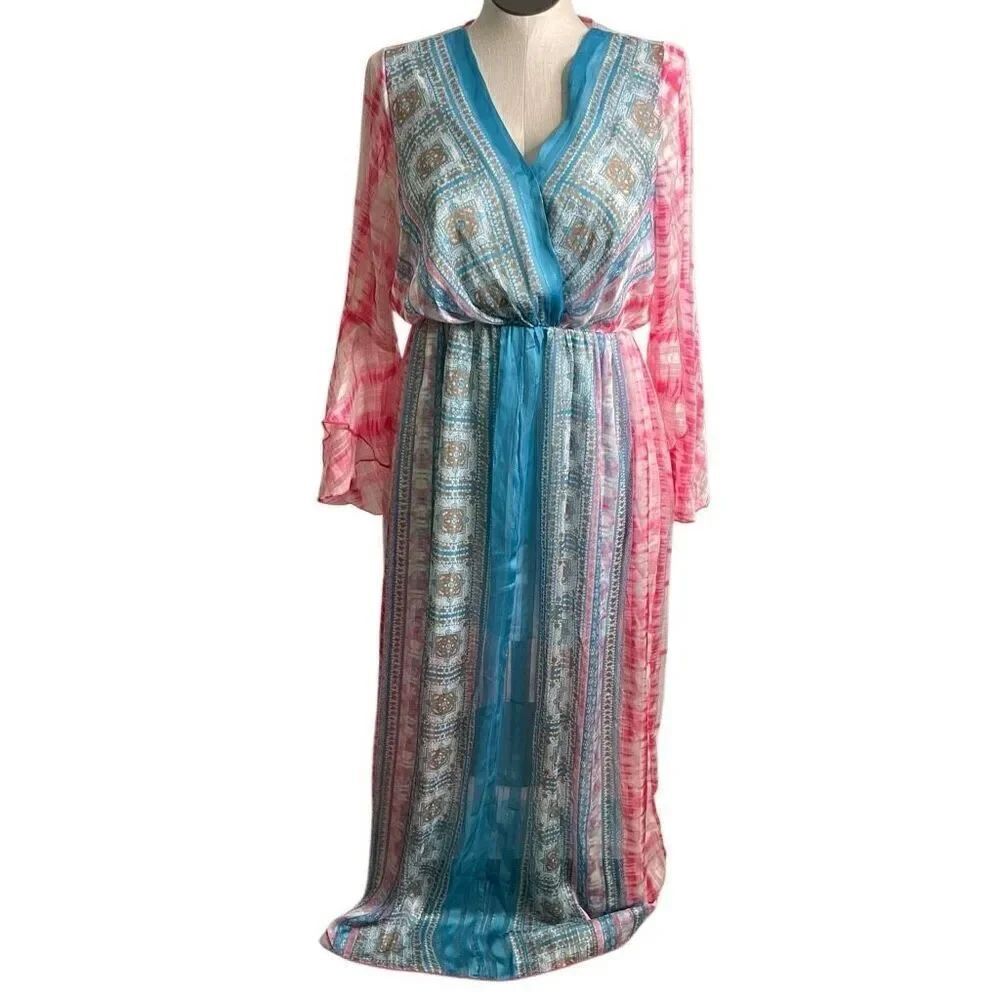 Venus Womens Maxi Dress 8 Ethereal Fairycore Boho Flutter Sleeve Plunge Neckline